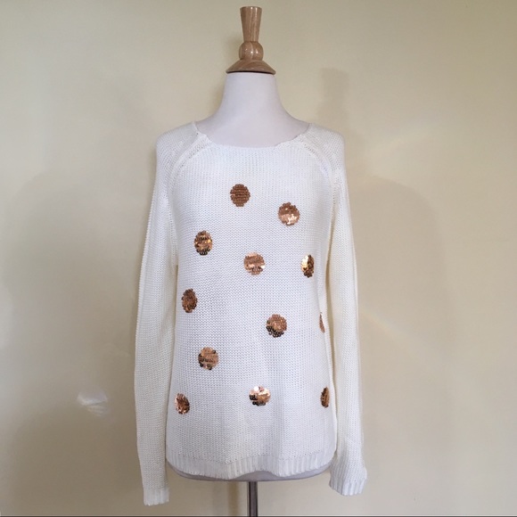 Copper Sequin High Low Chunky Knit Sweater Top - Picture 3 of 5